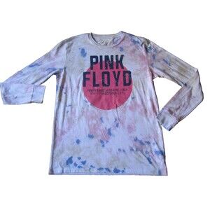 Pink Floyd Long Sleeve Tie-Dye Tee in Pink, Blue and White